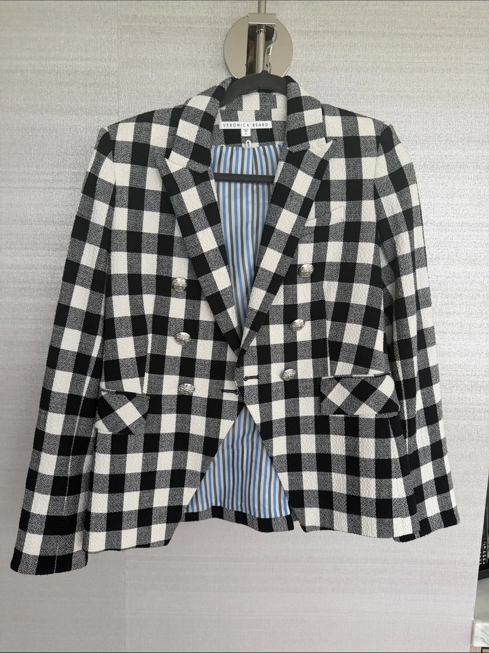 Veronica Beard Black & White Checked Double-Breasted Blazer